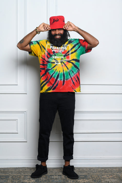 Cooyah - Men's Paradise Found Jamaica graphic tee.  Tie-dye in rasta colors on soft 100% ringspun cotton.