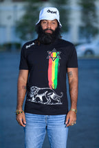 Cooyah - Men's Lion Star graphic tee with Star of David and Lion of Judah on the front in reggae colors.  Rastafari