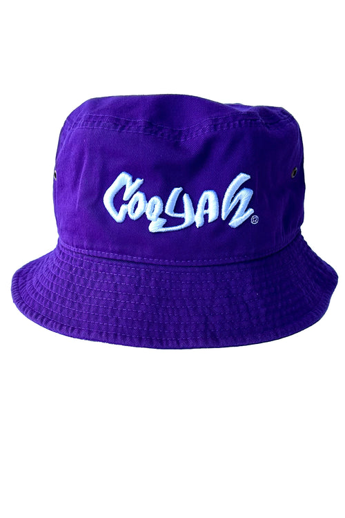 Cooyah Jamaica purple bucket hat with embroidered Cooyah logo. Jamaican streetwear, beachwear clothing. Unisex accessories.