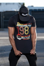 Load image into Gallery viewer, Cooyah Clothing 1987 Anniversary men&#39;s Jamaican streetwear graphic tee in black
