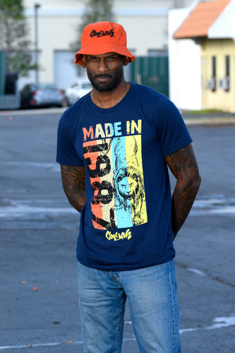 Cooyah Jamaica.  Men's Lion Prowler graphic tee in navy blue.  Jamaican streetwear clothing brand since 1987.  IRIE