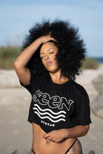 Load image into Gallery viewer, Cooyah Jamaica.  Women&#39;s Seen crop top in black.  Short sleeve, Ringspun cotton.   Jamaican clothing brand.
