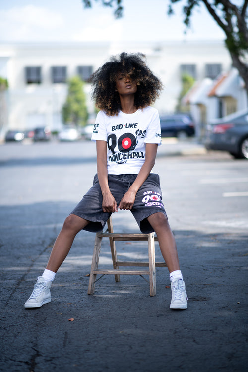 Cooyah Jamaica.  Women's Bad Like 90's Dancehall fleece, drawstring shorts.  We are a Jamaican owned streetwear clothing brand since 1987.