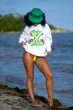 Load image into Gallery viewer, Cooyah Jamaica.  Women&#39;s Born a Yardie hoodie in white.  We are a Jamaican owned clothing brand since 1987.   IRIE
