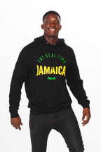 Cooyah Clothing - Men's black pullover hoodie with Jamaican color graphics.  Real Ting Jamaica quote screen printed on the front. Featuring soft fabric, a kangaroo pocket, and matching drawstrings. IRIE