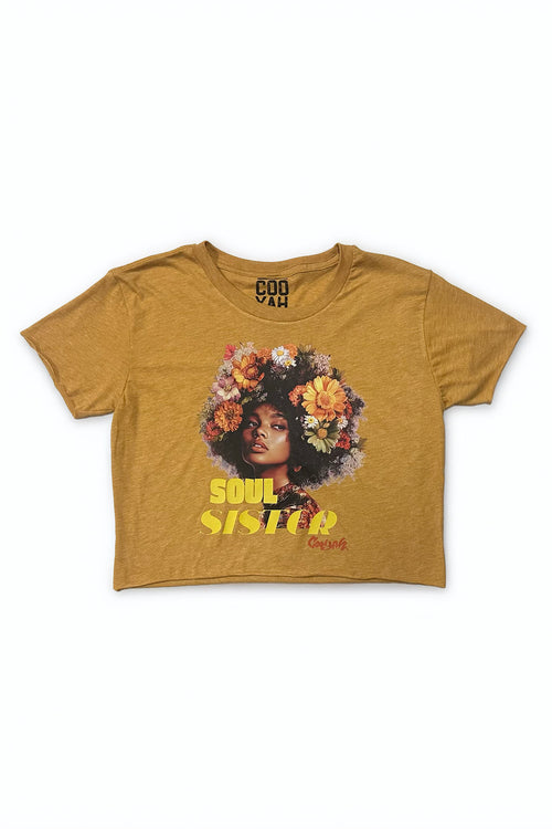 Women's Soul Sister afro tank top in gold.  Vintage 70's style fashion by Cooyah Clothing.