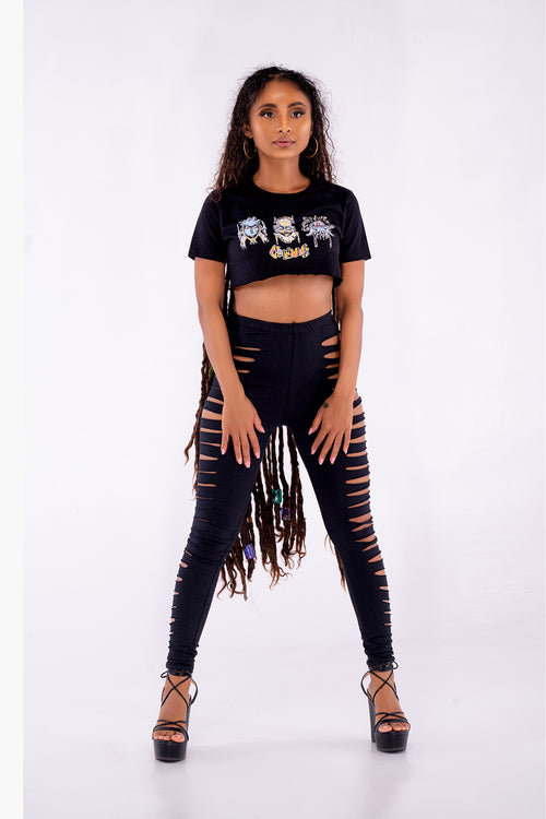 Cooyah Jamaica.  Women's African Mask Crop Top.  We are a Jamaican owned clothing brand established in 1987.