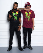 Cooyah Jamaica.  Men's Turn It Up Rasta tee.  Featuring a design with headphones screen printed in reggae colors.   Short sleeve, ringspun cotton.  Jamaican streetwear clothing since 1987.