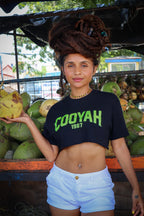 Cooyah Jamaica - Women's black crop top with neon print.