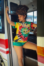 Cooyah - Women's Rasta Tie-Dye Paradise Found Jamaica graphic tee.