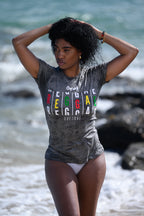 Cooyah Women's reggae graphic tee in gray.  Screen printed in rasta colors on soft, ringspun cotton.
