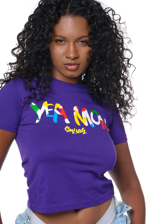 Yea Mon graphic tee in purple with colorful print.  Cooyah Jamaica - the official reggae clothing brand since 1987.