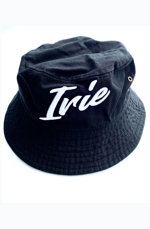 Cooyah Jamaica. Irie Embroidered Bucket hat in black. Jamaican clothing brand. Reggae fashion accessories.