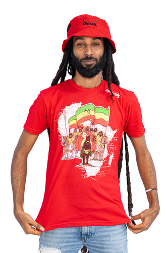 Cooyah Jamaica, Vintage men's short sleeve graphic tee with Haile Selassie graphic and Ethiopian Flag design.  We are a Jamaican clothing established in 1987. 