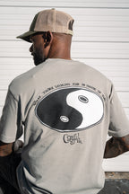Back view of Cooyah Yin Yang graphic tee featuring a vintage hand-drawn design, screen printed on heavyweight 100% ringspun cotton with a relaxed boxy fit.