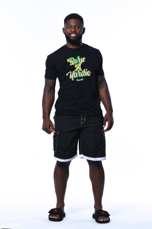 Cooyah Jamaica. Born A Yardie graphic tee. Men's short sleeve, 100% ringpun cotton. Jamaican streetwear clothing brand. 876