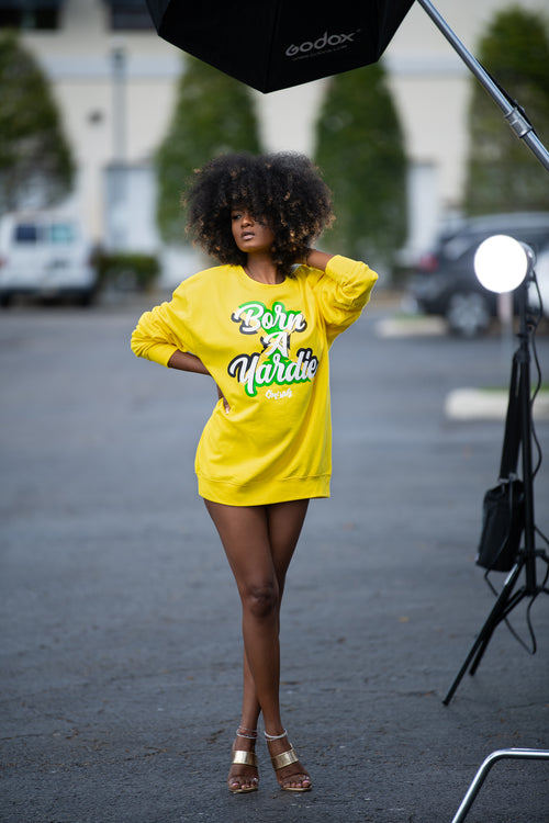 Cooyah women's Jamaica sweatshirt.  Born a Yardie Jamaican flag design.