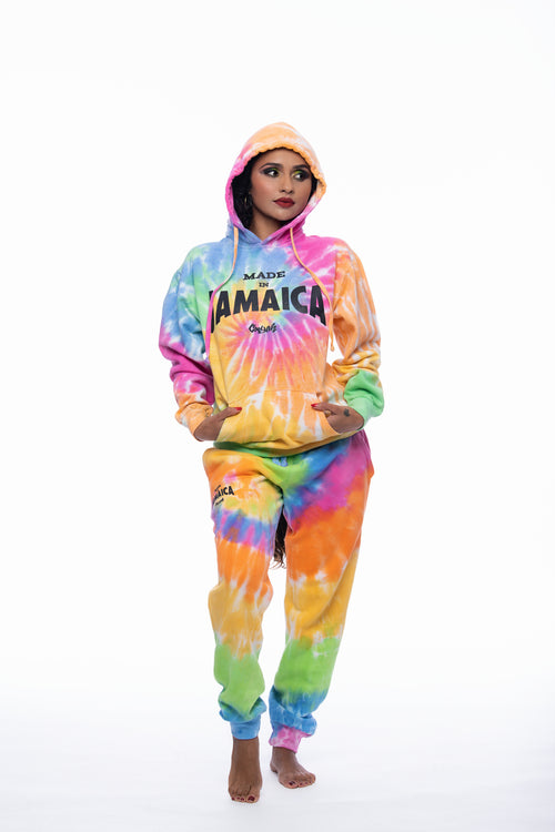 Cooyah Clothing. Women's Made in Jamaica Joggers. Tie-Dyed in pastel colors. Jamaican brand.