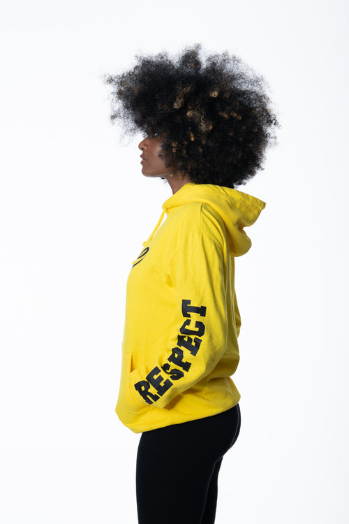 Cooyah Clothing.  Women's Yellow Irie Respect hoodie.   Jamaican lifestyle clothing.