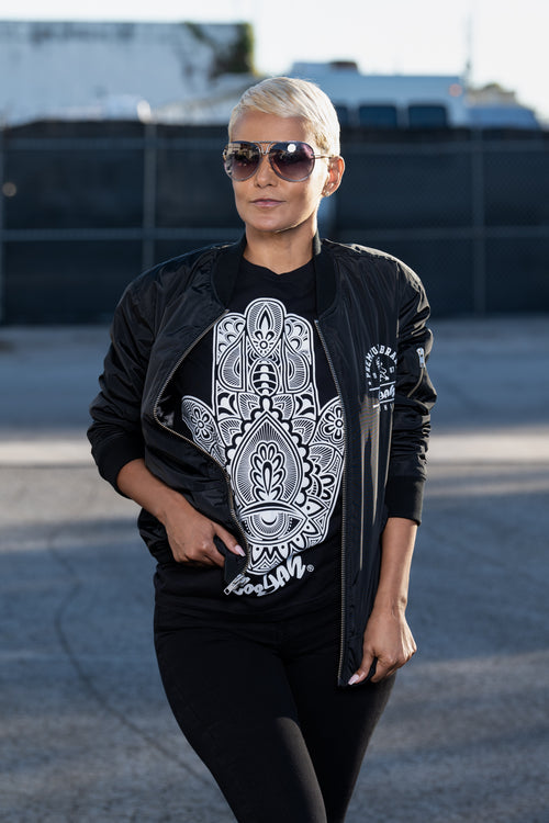 Cooyah Clothing Hamsa black short sleeve graphic tee with white print