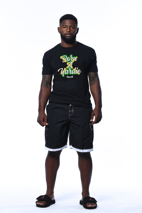 Cooyah Born A Yardie men's graphic tee in Jamaian colors.