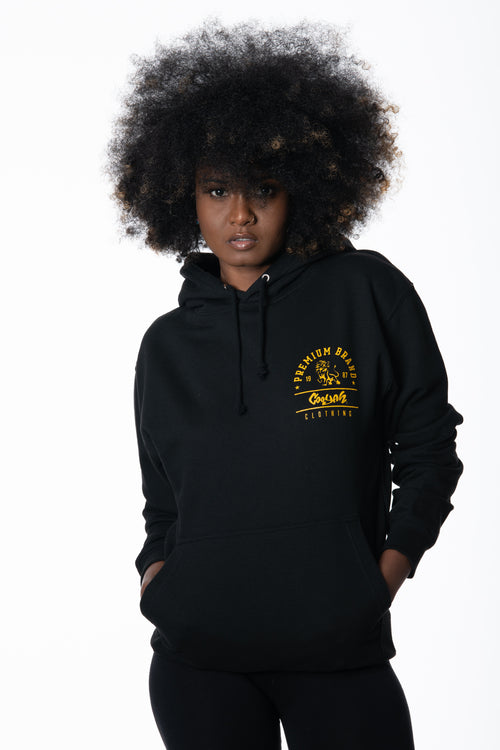 Cooyah Jamaica, Premium Brand hoodie with lion graphic in black.  As a Jamaican owned clothing brand since 1987, we take pride in bringing you this classic piece.   IRIE