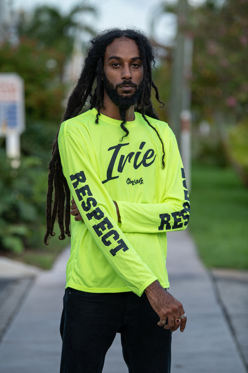 Cooyah Jamaica Irie Yard Long Sleeve UPF 50+ Dri-Fit men's Shirt. Jamaican beachwear clothing.