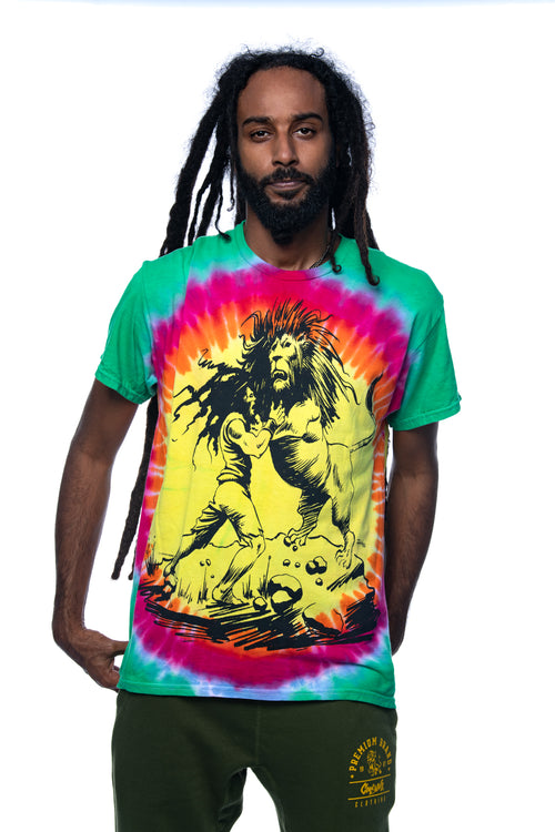 Cooyah Clothing Rasta Dread and Lion multicolored tie-dye reggae tee.  As a Jamaican owned clothing brand since 1987, we take pride in bringing you this classic piece. Don't wait, get yours now!