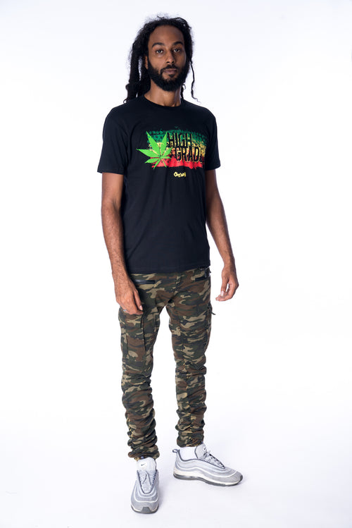 Cooyah Jamaica short sleeve men's Rasta Cannabis Tee Shirt, Ring Spun, Crew Neck, Jamaican Street Wear Reggae clothing, IRIE