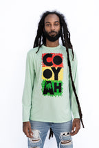 Cooyah Jamaica Graphic Long Sleeve UPF 50+ Sun Shirt in mint green.  Jamaican beachwear clothing