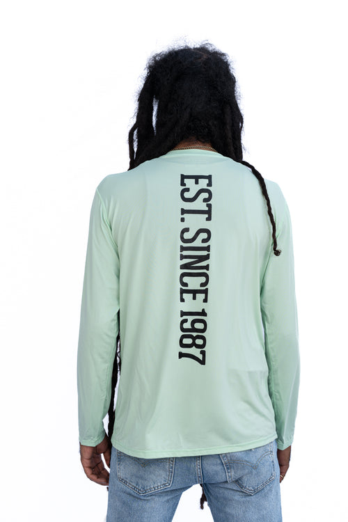 Cooyah Jamaica.  Men's Swim shirt with UPF 50+ in mint green.  The official reggae clothing brand.  Est. Since 1987.