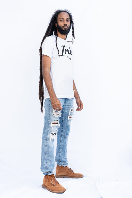 Cooyah Jamaica Irie Yard graphic tee in white. Men's crew neck, short sleeve t-shirt. The official reggae clothing brand since 1987.