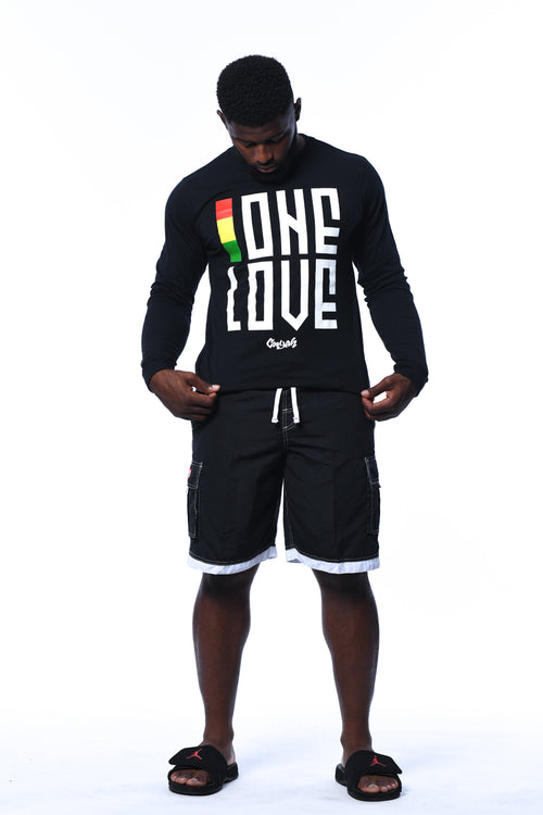 Cooyah Clothing  long sleeve Mens' One Love Jamaica Tee Shirt, Ring Spun, Crew Neck, Street Wear Reggae Style