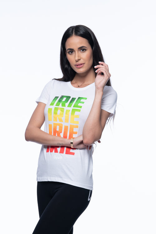 Cooyah Clothing - women's short sleeve Irie graphic tees. Screen printed in reggae colors on soft, ringspun cotton.