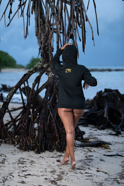 Cooyah Jamaica. Women's black Third Eye Gangsta pullover hoodie. Jamaican clothing brand.