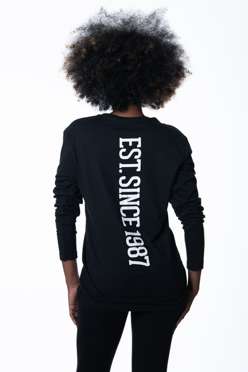 Cooyah Clothing.  Est. Since Life women's long sleeve graphic tee in black.