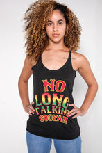 Load image into Gallery viewer, Cooyah Jamaica.  Women&#39;s No Long Talking racerback tank top in reggae colors.  Jamaican clothing brand.
