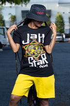Cooyah Jah Star women's relaxed fit short sleeve tee with screen printed rasta lion graphics.  Jamaican reggae streetwear clothing online and in stores in Jamaica.  IRIE