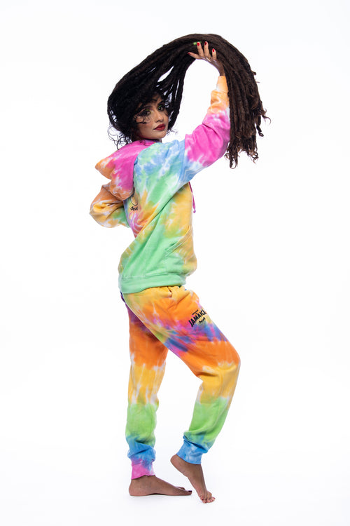 Cooyah Clothing. Women's Made in Jamaica Joggers. Tie-Dyed in pastel colors. Jamaican brand.