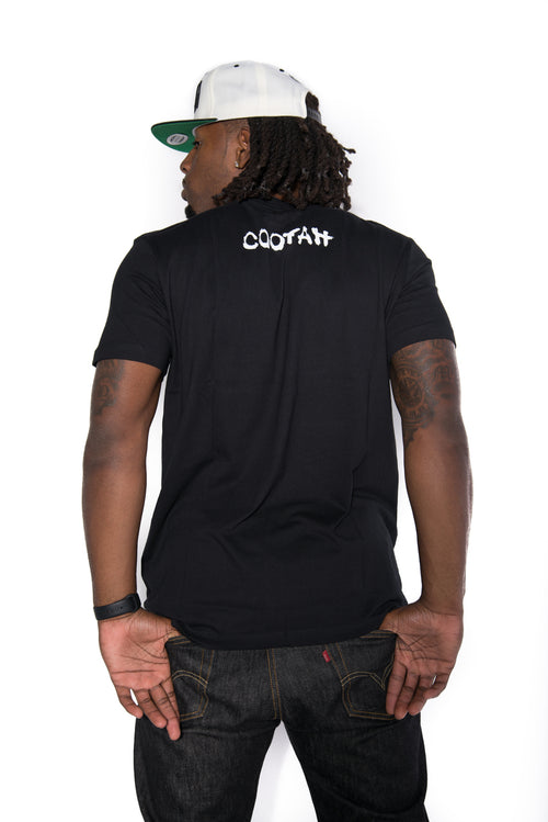 Cooyah Jamaica.  Men's black short sleeve graphic tees.  Jamaican streetwear clothing brand since 1987.