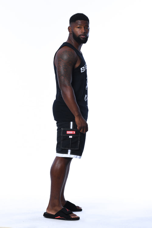 Mens black tank top with Blessed graphic.