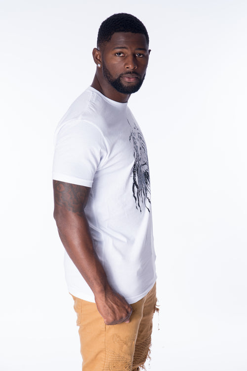 Men's white graphic tee with lion