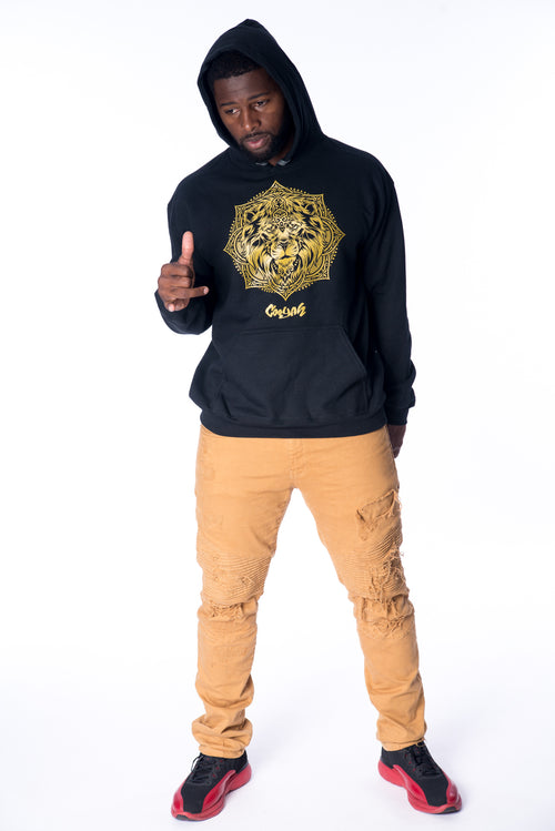 Cooyah Clothing black Lion Mandala hoodie with gold print