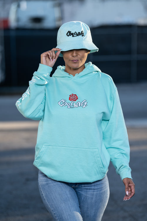 Cooyah Bucket Hat with Embroidered Logo Mint Green.  Jamaican streetwear, beachwear clothing.