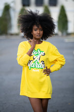 Load image into Gallery viewer, Cooyah women&#39;s yellow pullover sweatshirt with Jamaica Born A Yardie graphic
