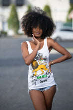 Load image into Gallery viewer, Cooyah Clothing. Women&#39;s Lion Crown One Love tank top. White with rasta colors. IRIE
