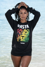 Load image into Gallery viewer, Cooyah Jamaica.   Women&#39;s long sleeve Rasta Lion black Tee Shirt, Ring Spun, Crew Neck, Beachwear Jamaican clothing - Reggae Style, IRIE
