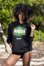 Load image into Gallery viewer, Cooyah Jamaica women&#39;s hoodie in black.  Featuring a Jamaican Flag graphic.  Caribbean clothing brand.  IRIE Vibes
