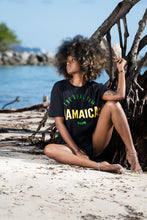 Load image into Gallery viewer, Cooyah the official reggae clothing brand since 1987.   Women&#39;s Jamaica graphic tee in black.  Women&#39;s crew neck short sleeve tee.  IRIE
