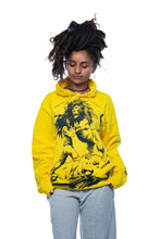 Load image into Gallery viewer, Cooyah rootswear women&#39;s rasta hoodie with Dread and Lion graphic in yellow. Jamaican streetwear culture clothing.
